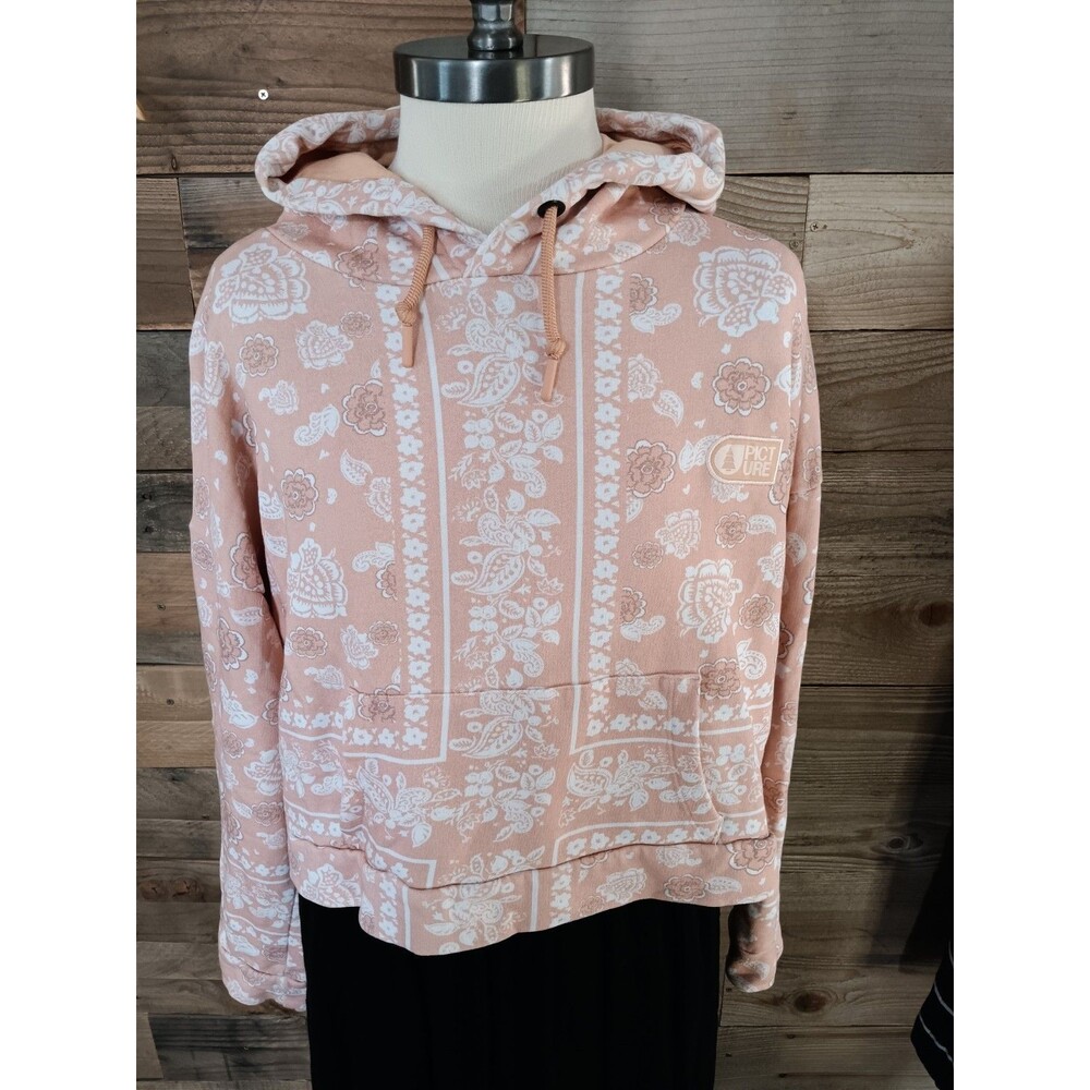 PICTURE Neris Crop Hoodie Sz. L Organic Cotton Floral Bandana Print Streetwear